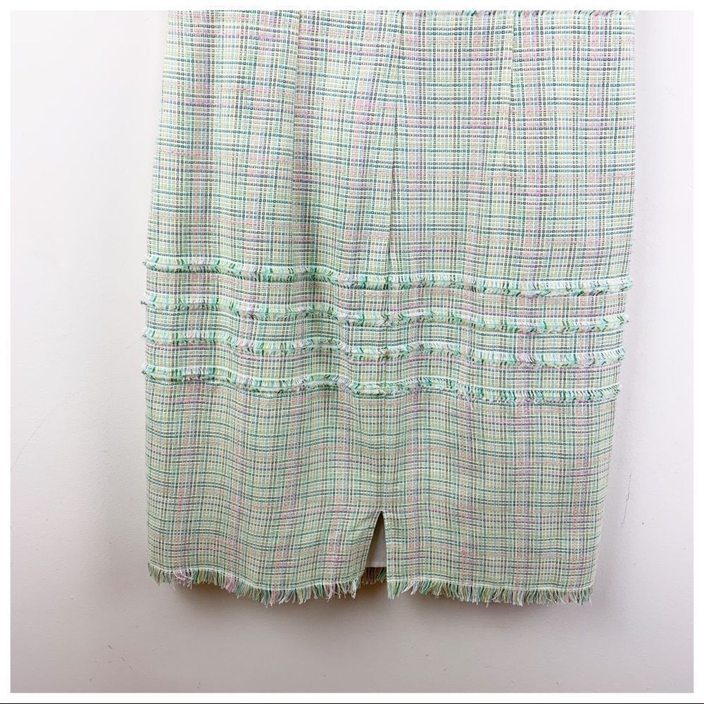 Worth Green/Pink‎ Tulip Tweed Sheath Dress Fringed Sz 2 - Picture 6 of 9
